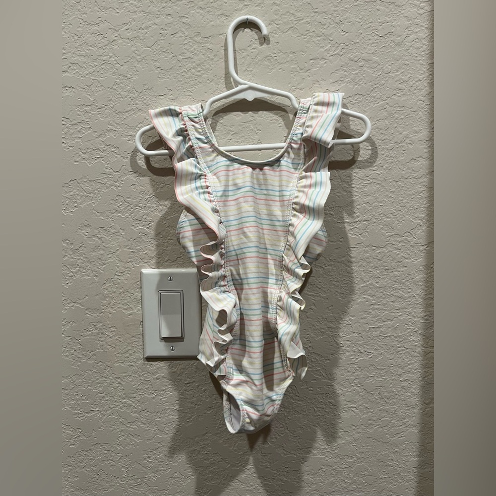 Minnow Rainbow stripe ruffled one piece